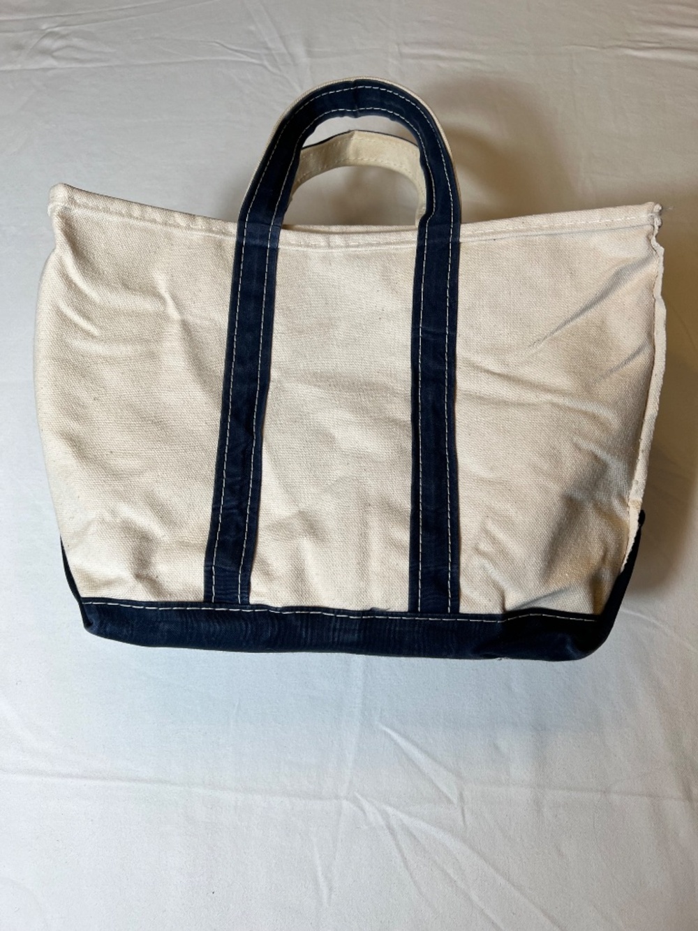 *FIRM PRICE* Vintage L.L. Bean Boat Tote Medium Navy /Natural Canvas Reg Handles - Picture 7 of 14